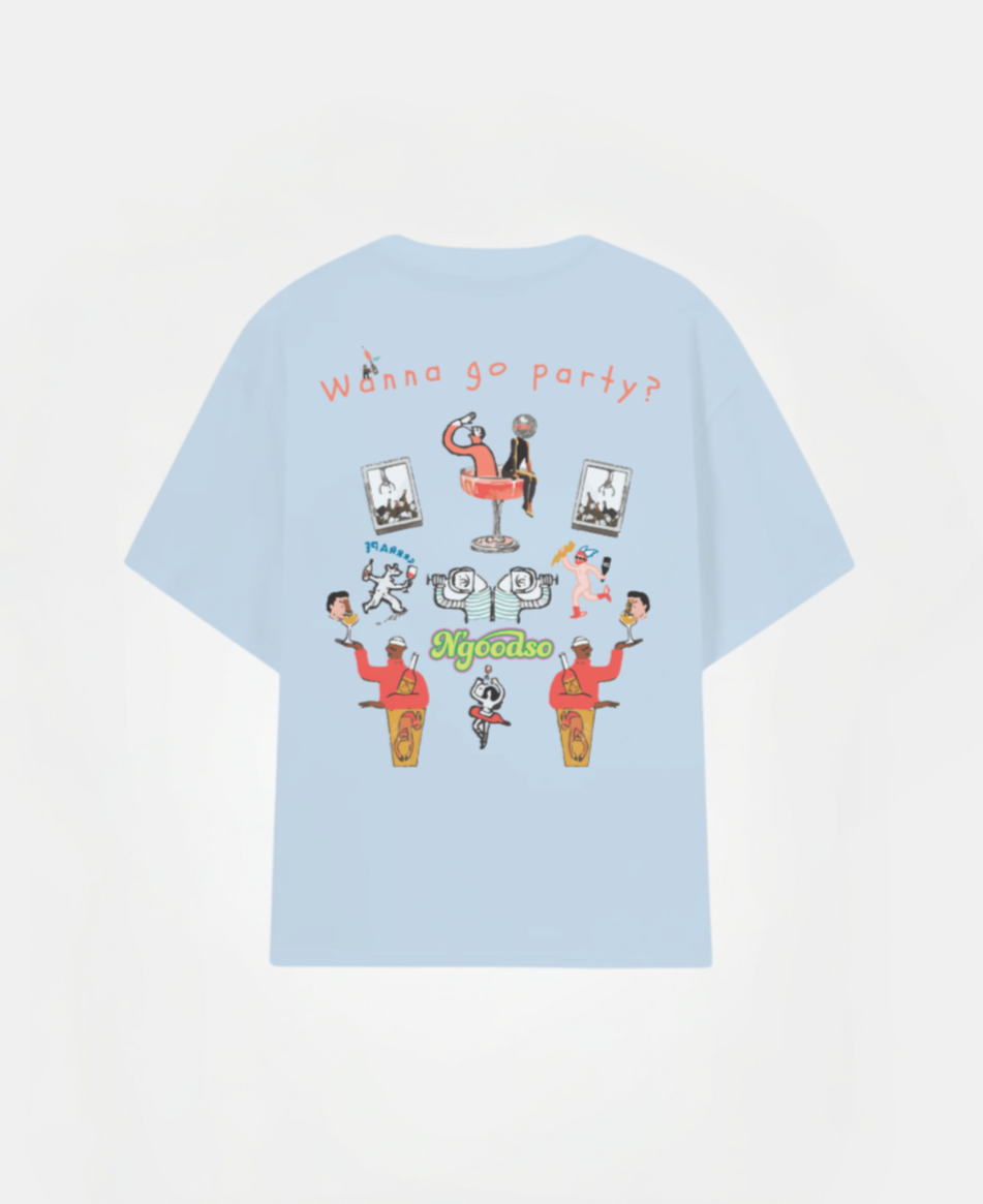 PARTY PRINT T-SHIRT LYSEBLÅ