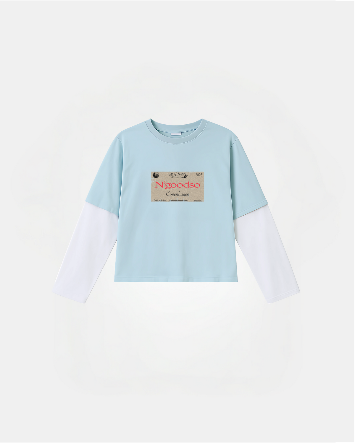 LANGÆRMET PRINT T-SHIRT BLÅ/HVID